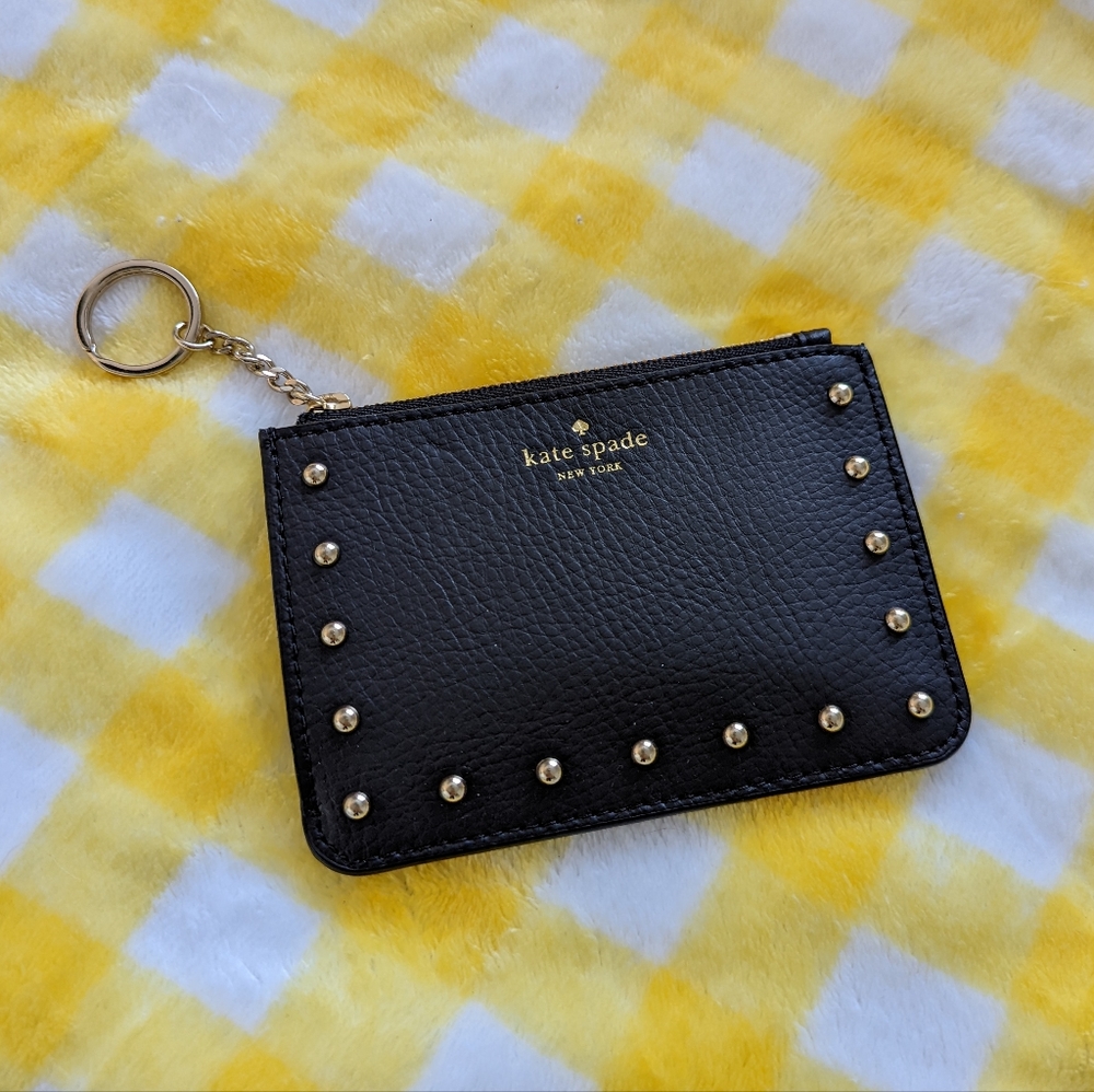 Kaye Spade black leather gold studded coin purse